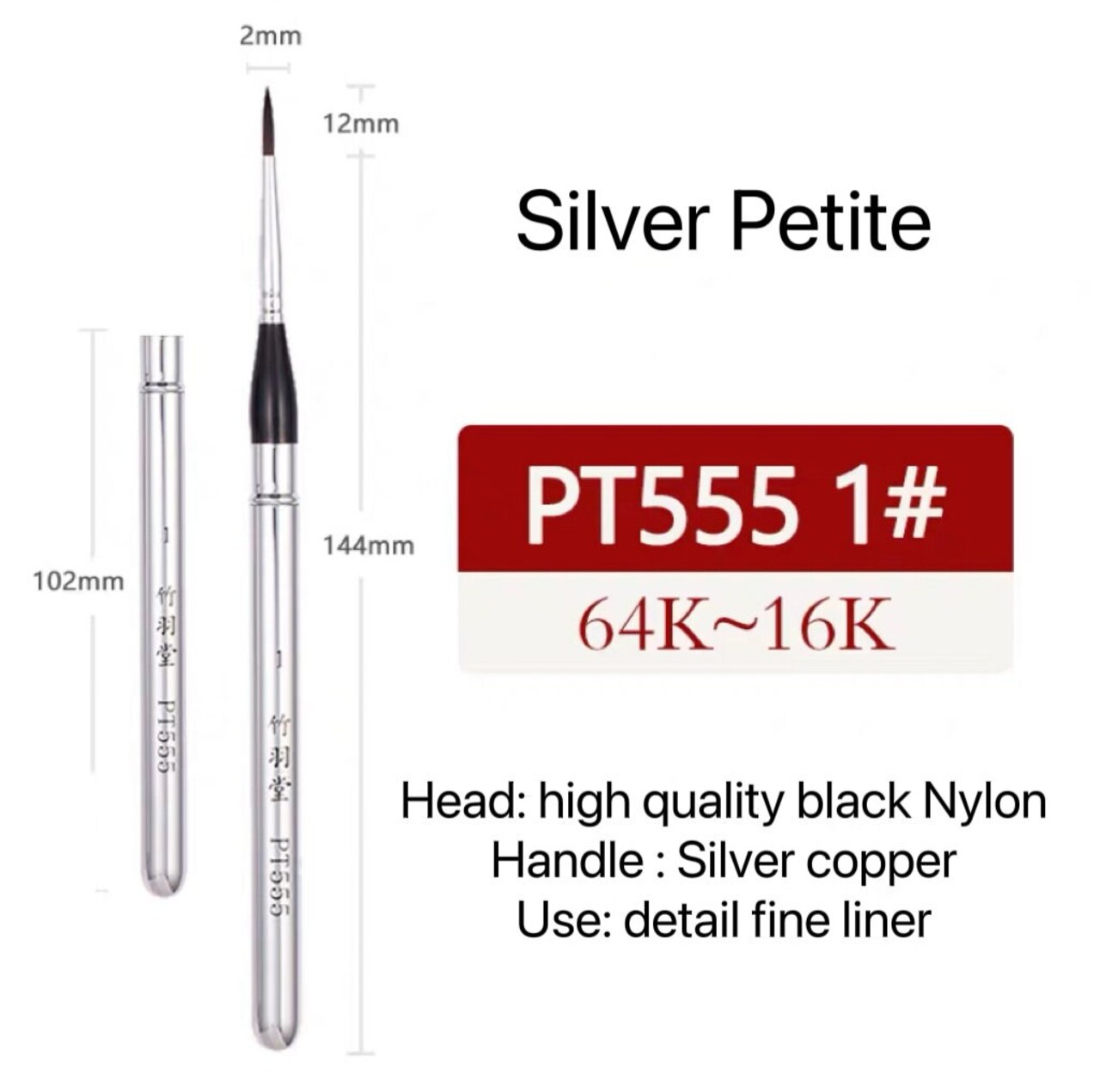 ZY TANG Silver Variety Bristle Travel Collapsible Mini Watercolor Brush Round, Flat Sliver Handle Vegan Brush Artists Gifts